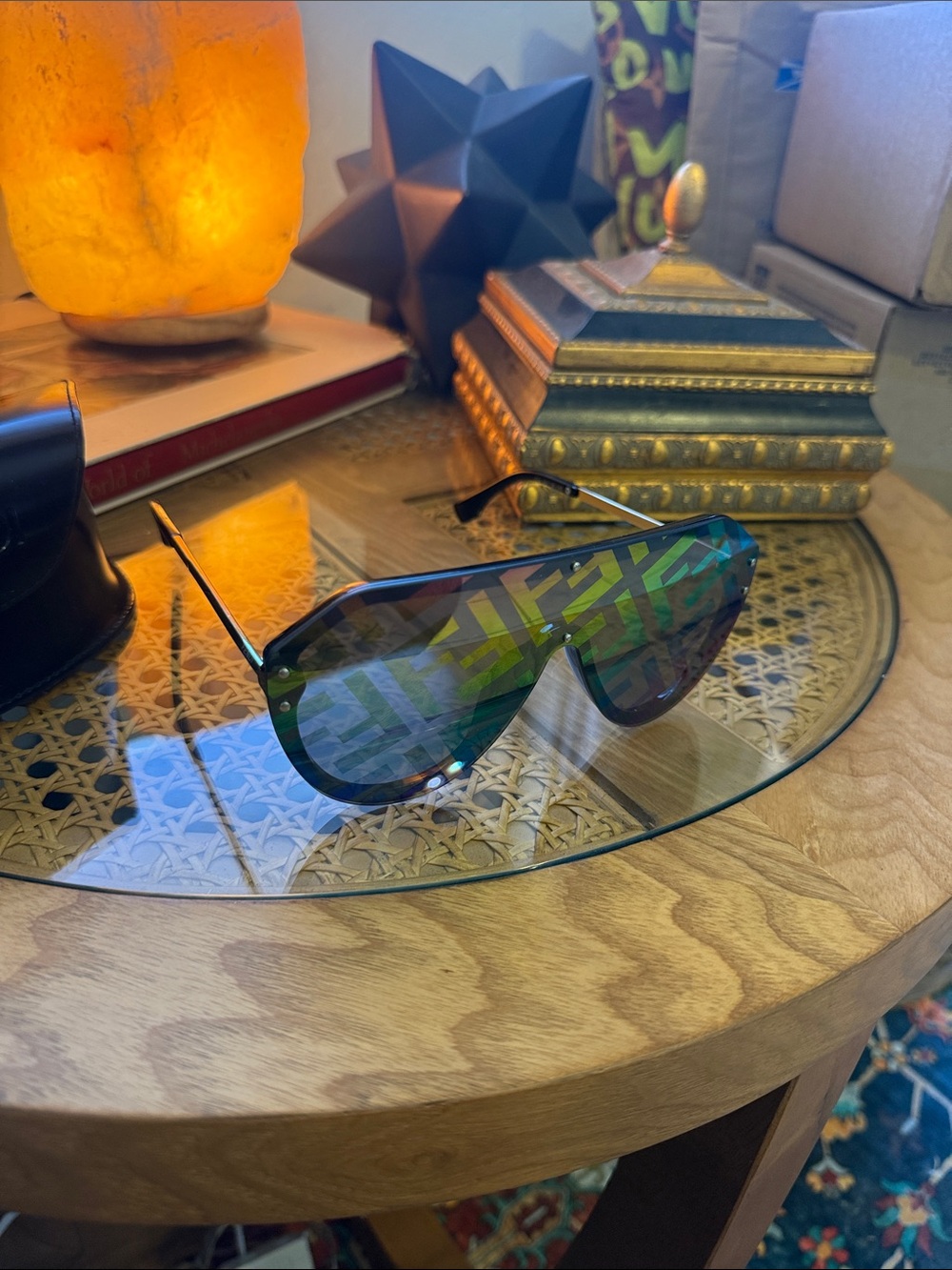 Fendi Green Blue Gradient Logo Shield Sunglasses - Picture 6 of 15